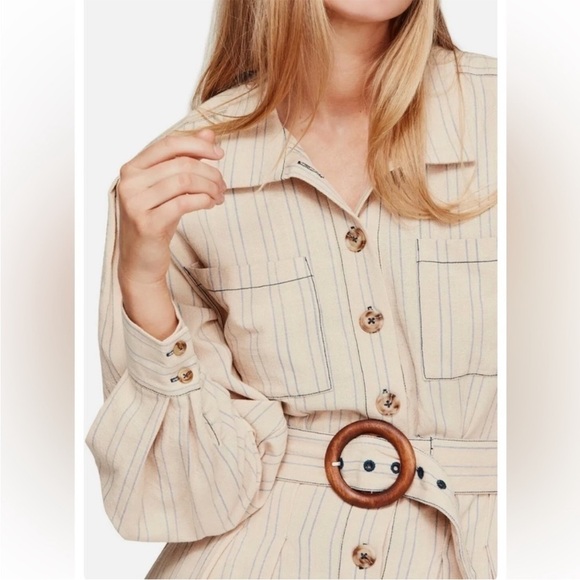 Free People Aubrey Belted Striped Shirtdress in Khaki Combo - Picture 3 of 14